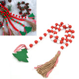Wood Bead Garland Christmas Tree Tassel Wooden Bead Ornaments for Home Festival Decoration(Red White )