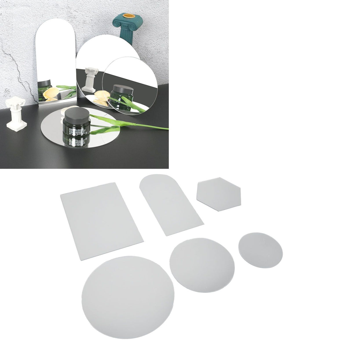 6Pcs Special Shape Mirror Wall Sticker Acrylic Decorative Background Wall Sticker for Home Office