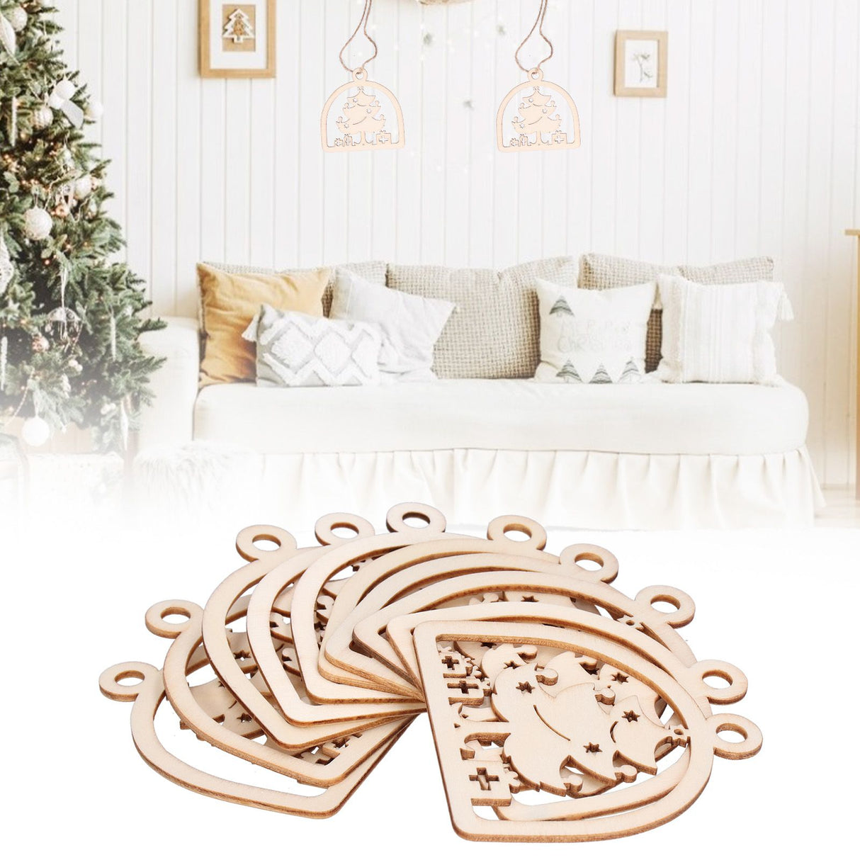 2Set Boxwood Hollow Tree Hanging Ornaments Small Decorative Handcraft for Festival Decoration