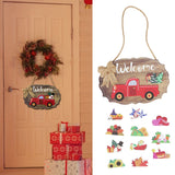 Wooden Welcome Sign with 12Pcs Interchangeable Seasonal Icons Wall Hanging Plaque for Front Door
