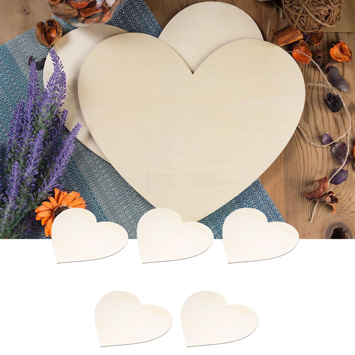 5PCS Christmas Woden Heart DIY Wooden Heart Slice Children Hand Drawn Craft for Family Decoration