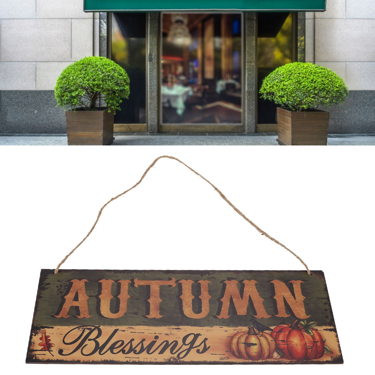 Wooden Door Hanging Plague with Pumpkin Sunflower Pattern for Indoor Outdoor Home DecorationJM00936