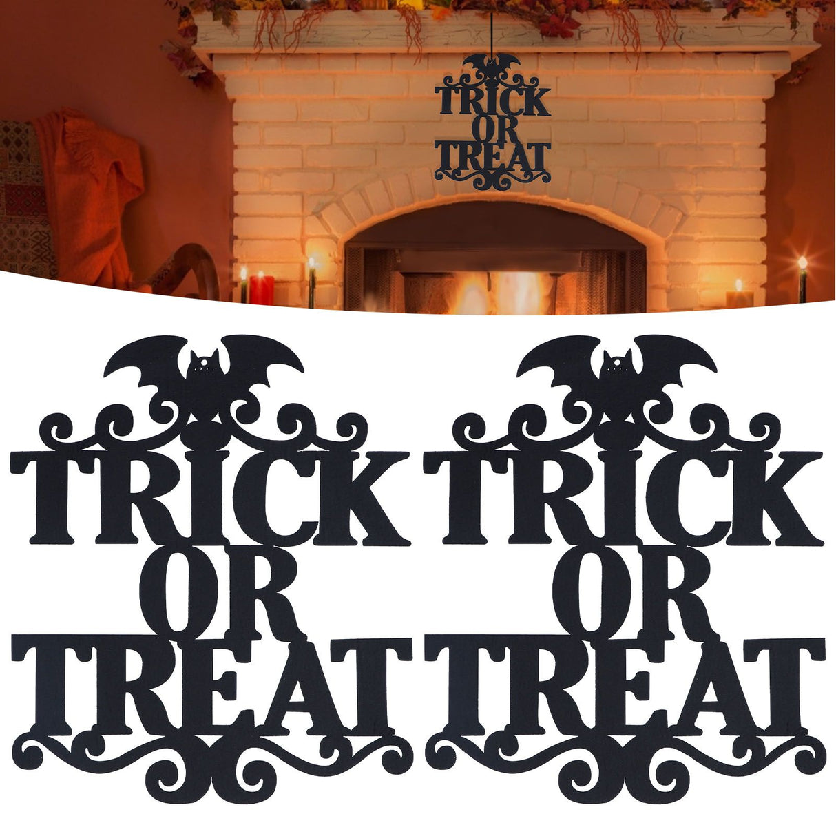 2Set Non Woven Fabric Halloween Hanging Sign Trick Or Treat Hanger for Front Door Party