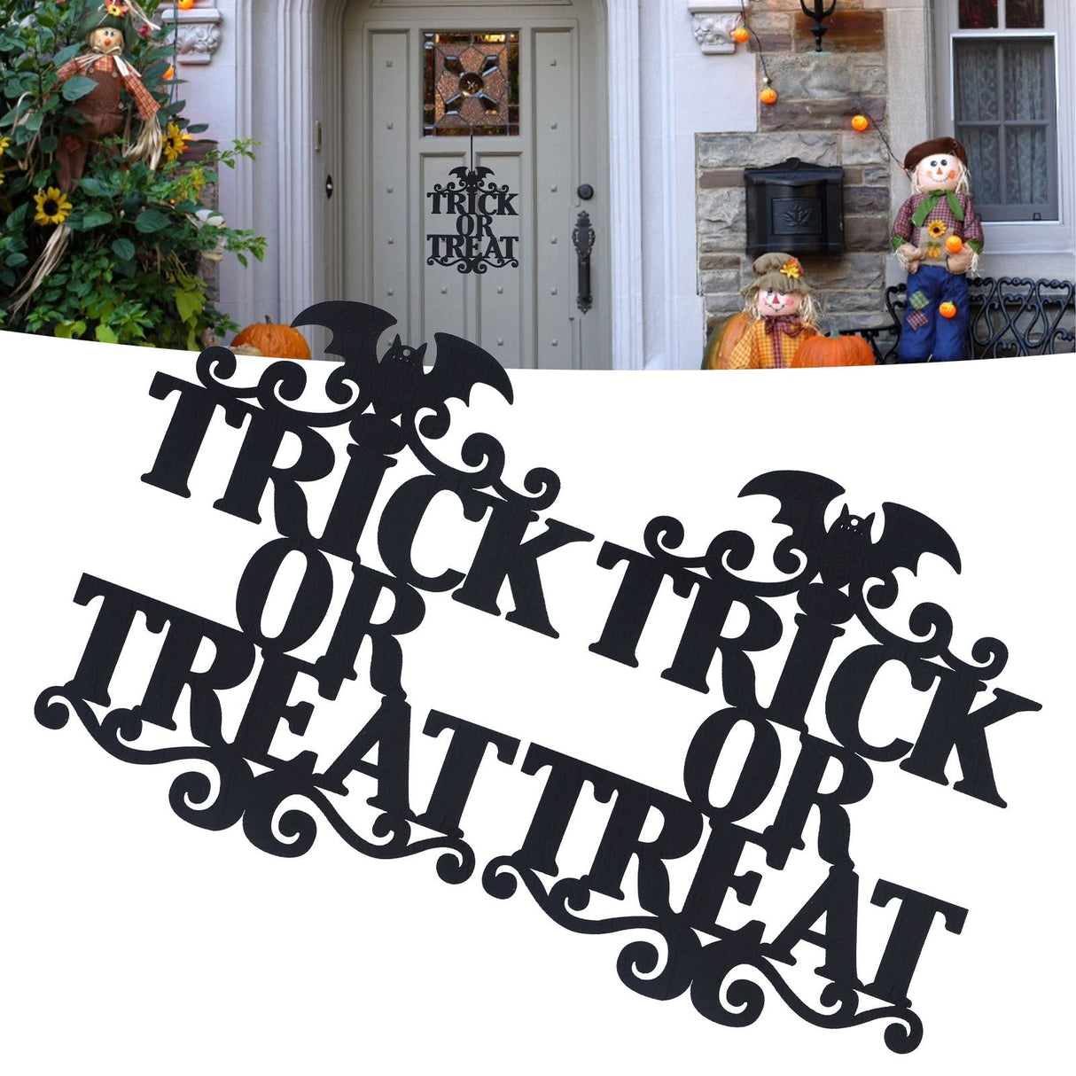 2Set Non Woven Fabric Halloween Hanging Sign Trick Or Treat Hanger for Front Door Party