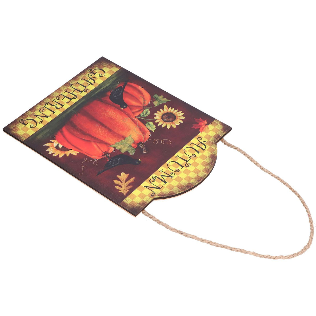 Pumpkin Turkey Pattern Wooden Hanging Board Sign with LED Light for Indoor Outdoor Thanksgiving