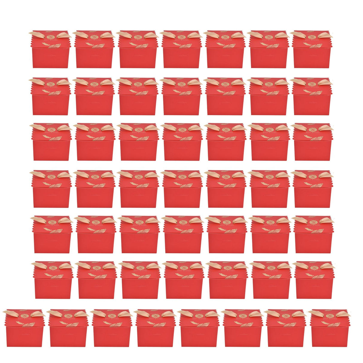 50Pcs Square Wedding Candy Box with Golden Ribbon Innovative Paperboard Box for Party AnniversaryL Red Gold Feather