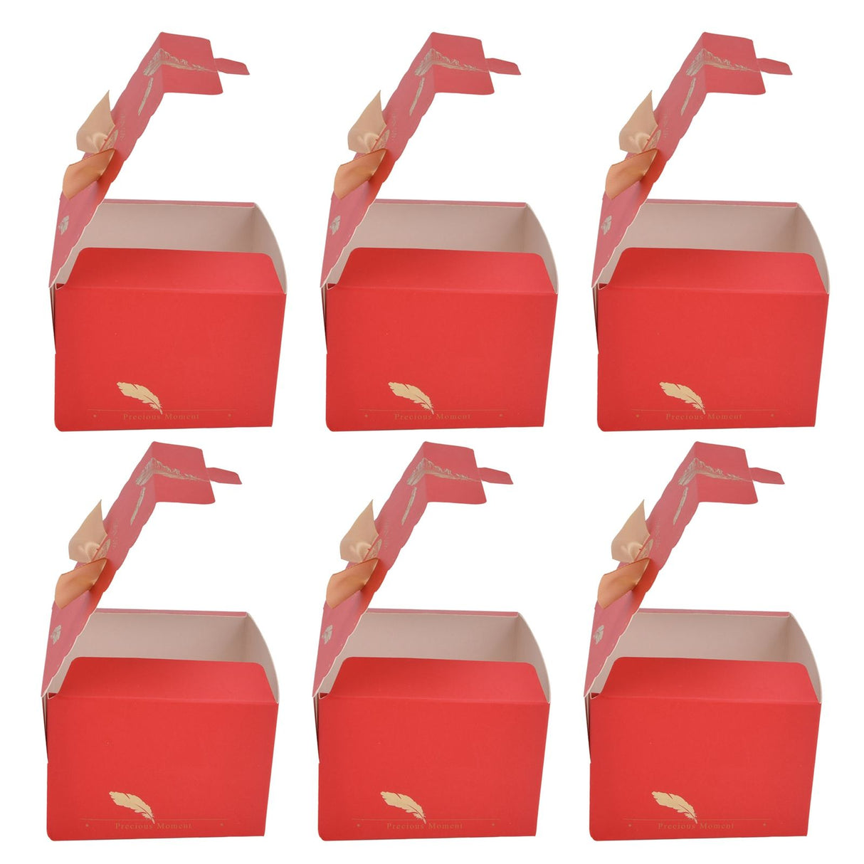 50Pcs Square Wedding Candy Box with Golden Ribbon Innovative Paperboard Box for Party AnniversaryL Red Gold Feather