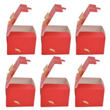 50Pcs Square Wedding Candy Box with Golden Ribbon Innovative Paperboard Box for Party AnniversaryL Red Gold Feather - Top-Down View