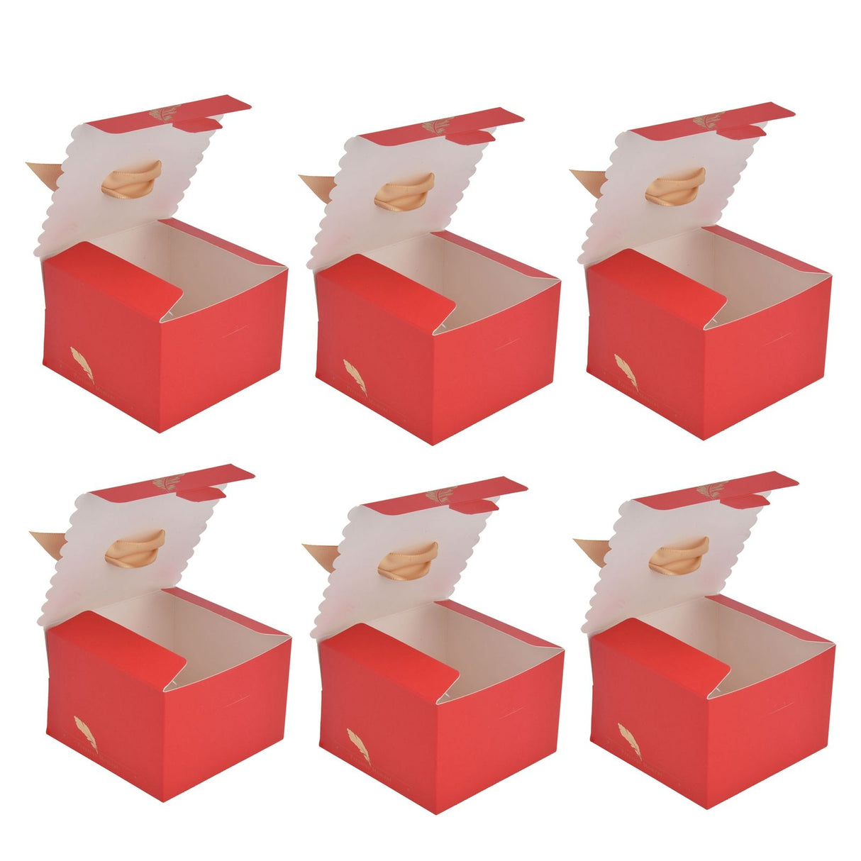50Pcs Square Wedding Candy Box with Golden Ribbon Innovative Paperboard Box for Party AnniversaryL Red Gold Feather