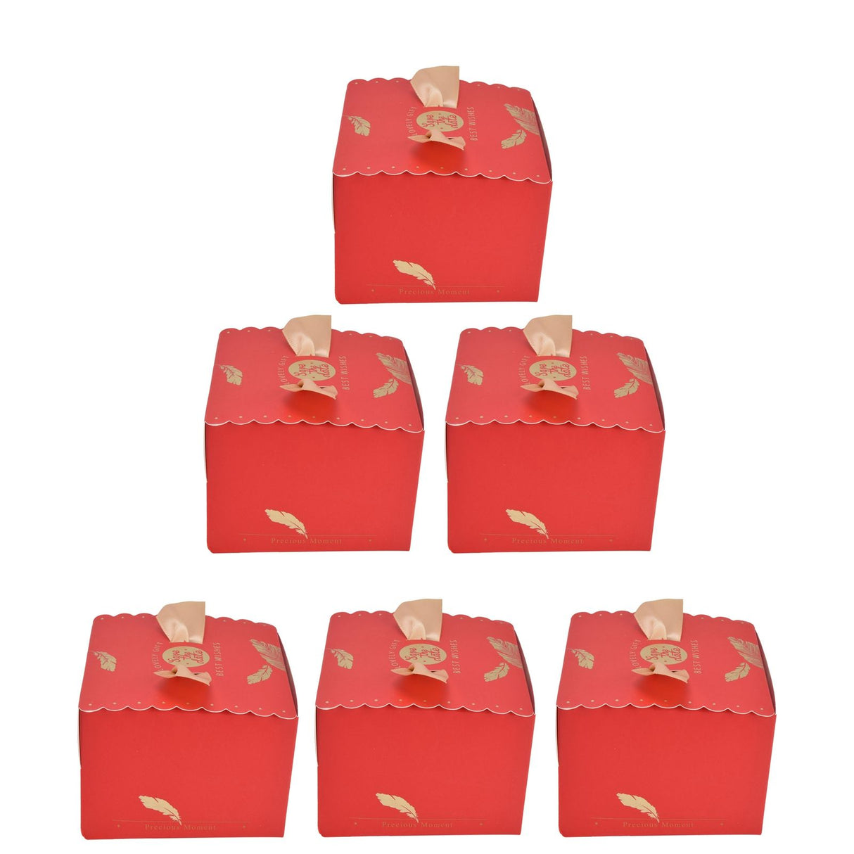 50Pcs Square Wedding Candy Box with Golden Ribbon Innovative Paperboard Box for Party AnniversaryL Red Gold Feather