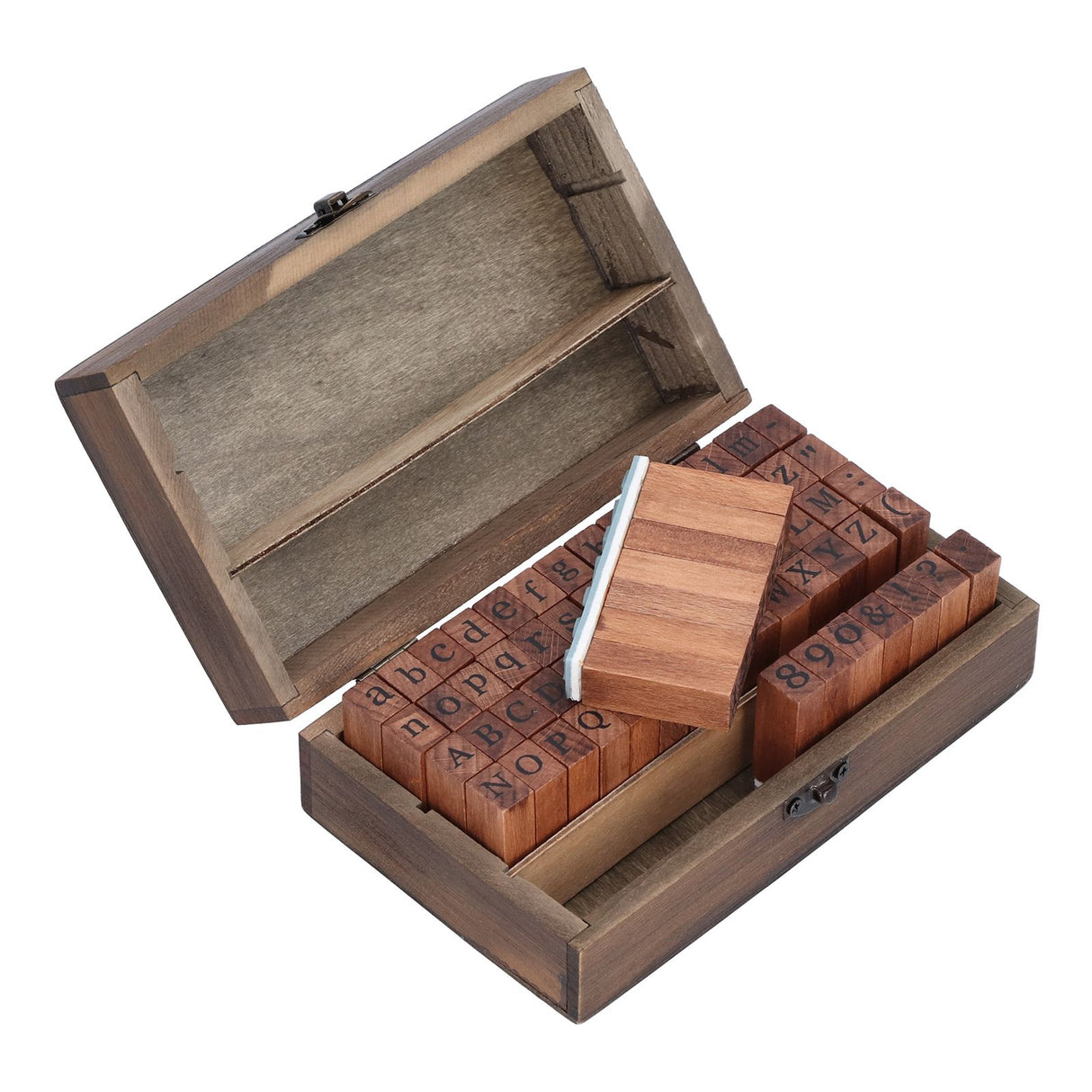 Wooden Rubber Stamp DIY Alphabet Number Symbols Stamp Set with Storage Box for Children