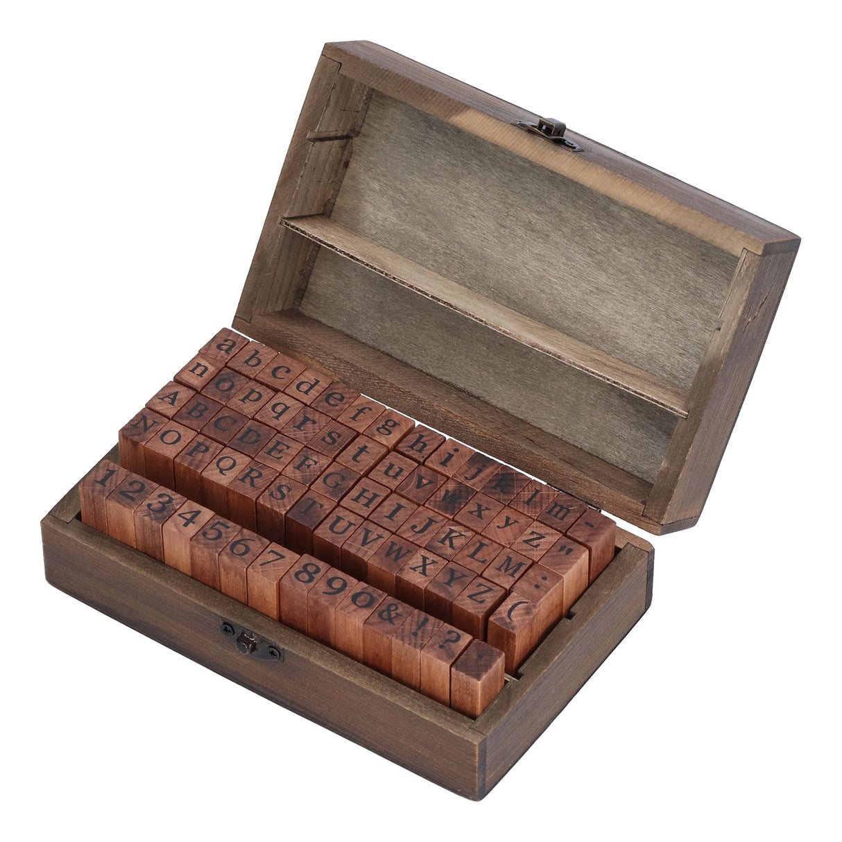 Wooden Rubber Stamp DIY Alphabet Number Symbols Stamp Set with Storage Box for Children