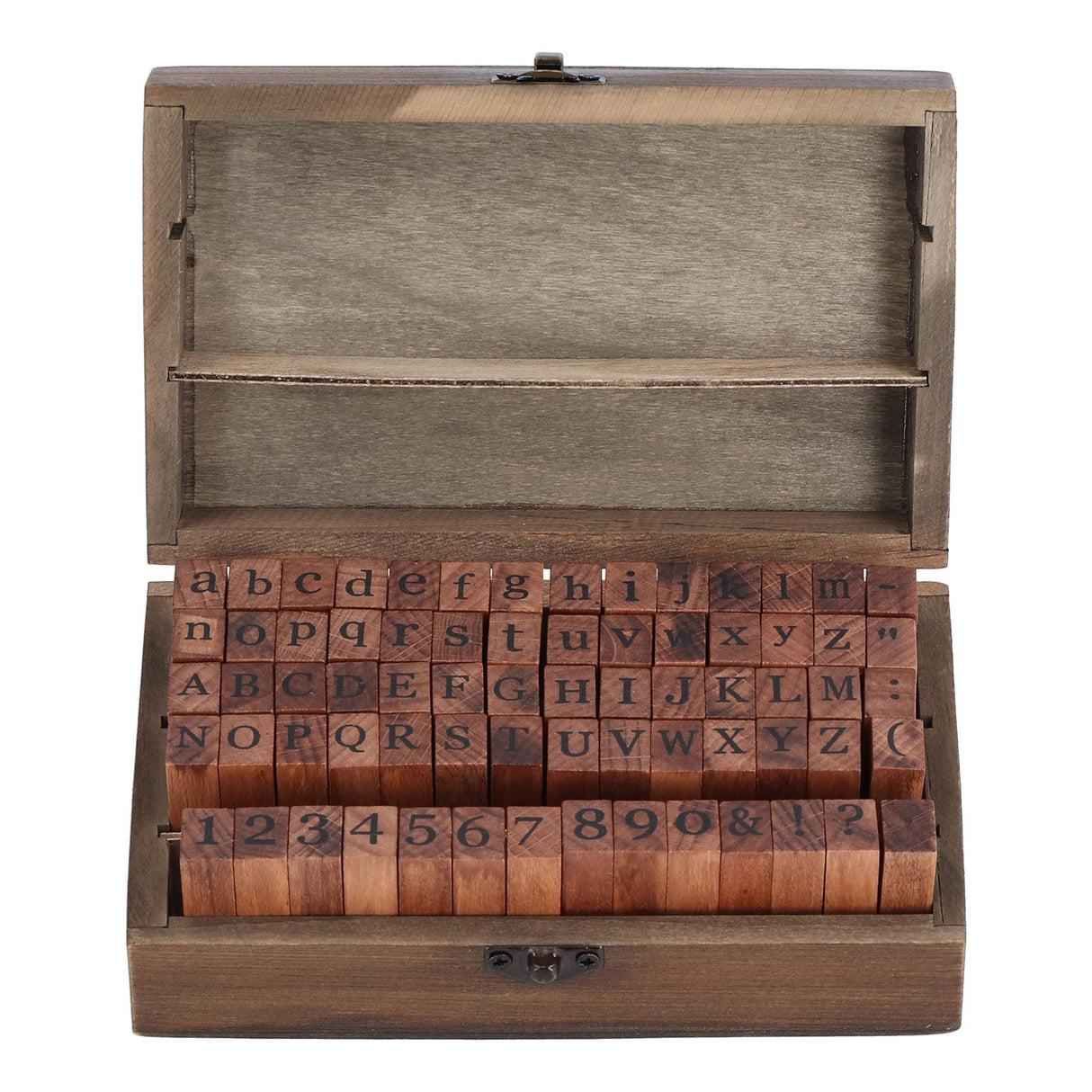 Wooden Rubber Stamp DIY Alphabet Number Symbols Stamp Set with Storage Box for Children