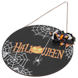 Halloween Spider Web Pattern Wooden Welcome Sign Decorative Hanging Board for Indoor OutdoorWith Bow - Front View