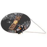 Halloween Spider Web Pattern Wooden Welcome Sign Decorative Hanging Board for Indoor OutdoorWith Bow