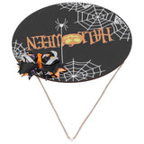 Halloween Spider Web Pattern Wooden Welcome Sign Decorative Hanging Board for Indoor OutdoorWith Bow - 45-Degree Angle