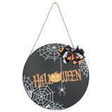 Halloween Spider Web Pattern Wooden Welcome Sign Decorative Hanging Board for Indoor OutdoorWith Bow - Low Angle