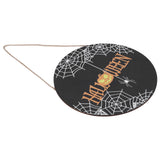 Halloween Spider Web Pattern Wooden Welcome Sign Decorative Hanging Board for Indoor OutdoorWithout Bow - Front View