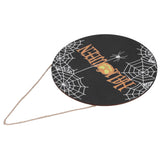 Halloween Spider Web Pattern Wooden Welcome Sign Decorative Hanging Board for Indoor OutdoorWithout Bow