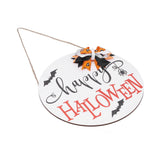 Spider Bat Design Wooden Welcome Sign Hanging Front Door Sign Board for Home FestivalWith Bowknot - Front View