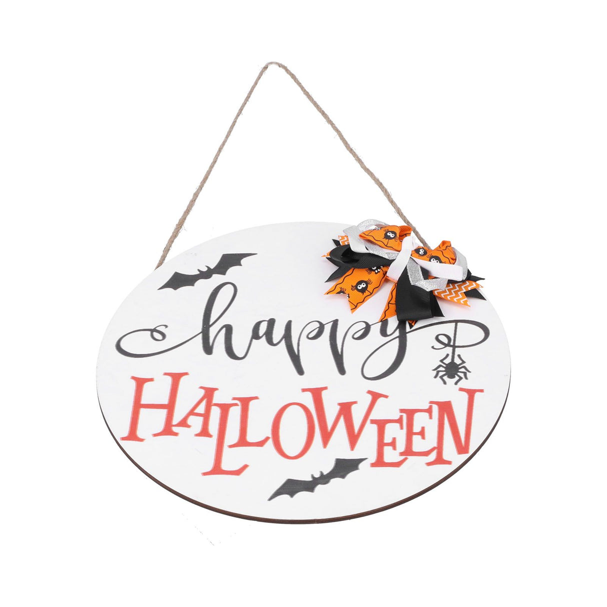 Spider Bat Design Wooden Welcome Sign Hanging Front Door Sign Board for Home FestivalWith Bowknot