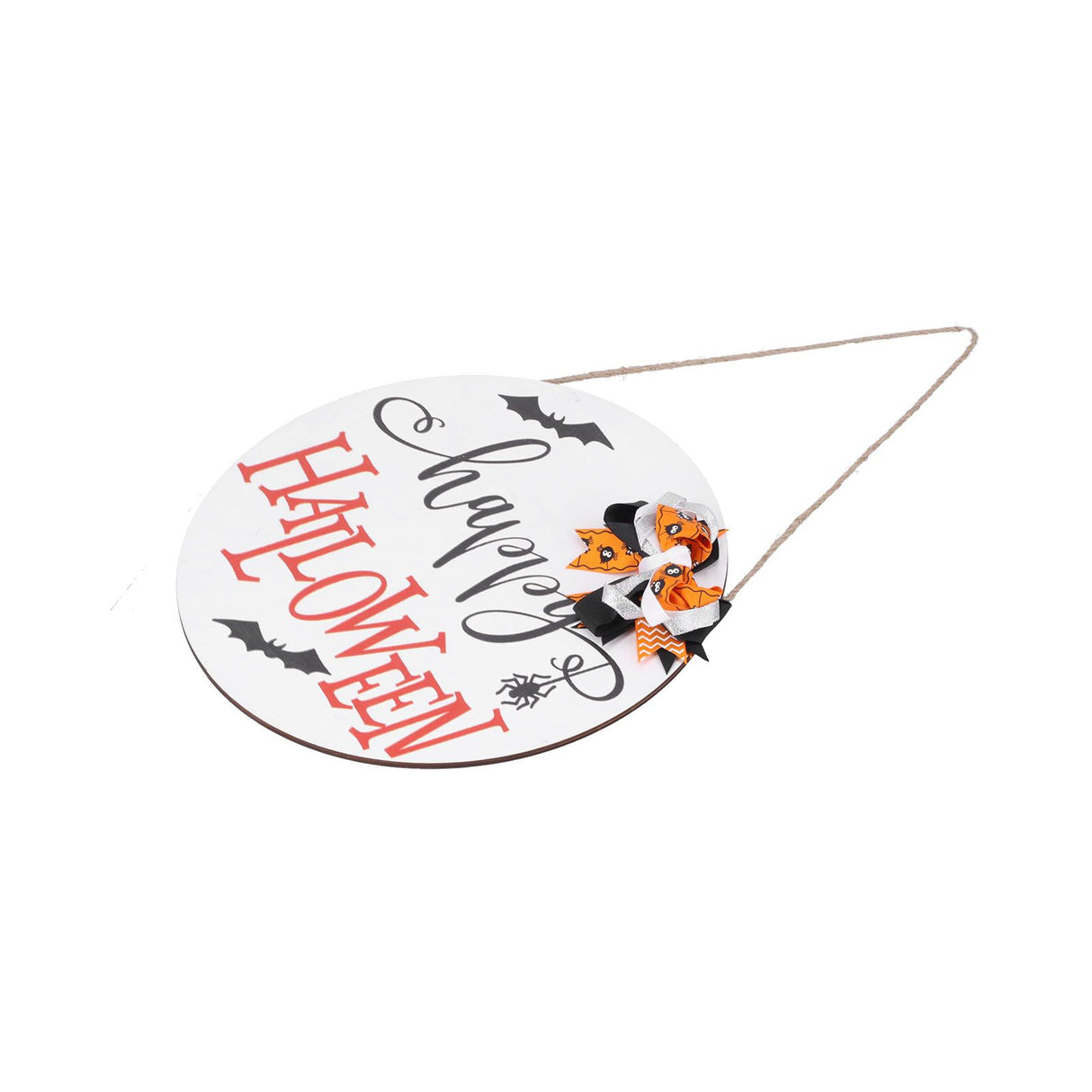Spider Bat Design Wooden Welcome Sign Hanging Front Door Sign Board for Home FestivalWith Bowknot