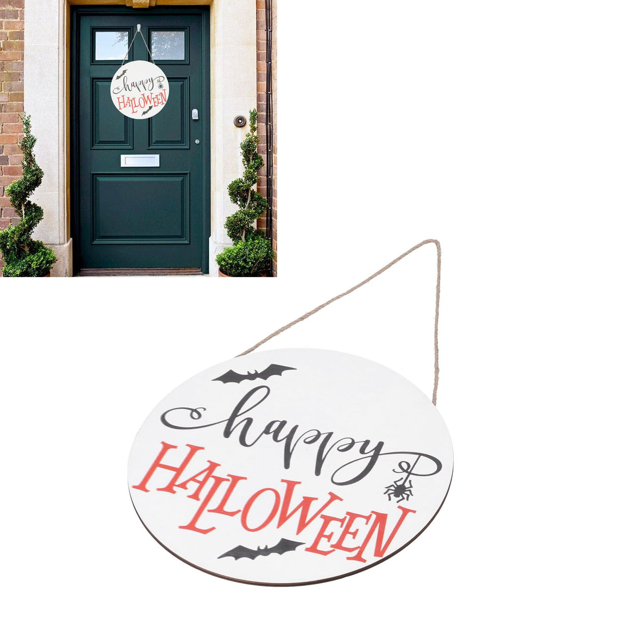 Spider Bat Design Wooden Welcome Sign Hanging Front Door Sign Board for Home FestivalWithout Bowknot