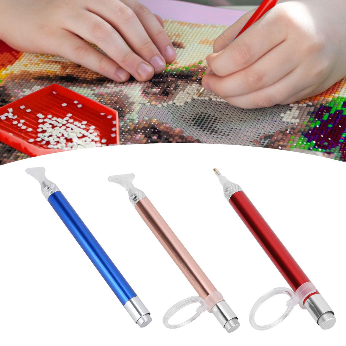 3Set Luminous Diamond Painting Pen with Magnifier for 5D DIY Diamond Art Cross Stitched Embroidery