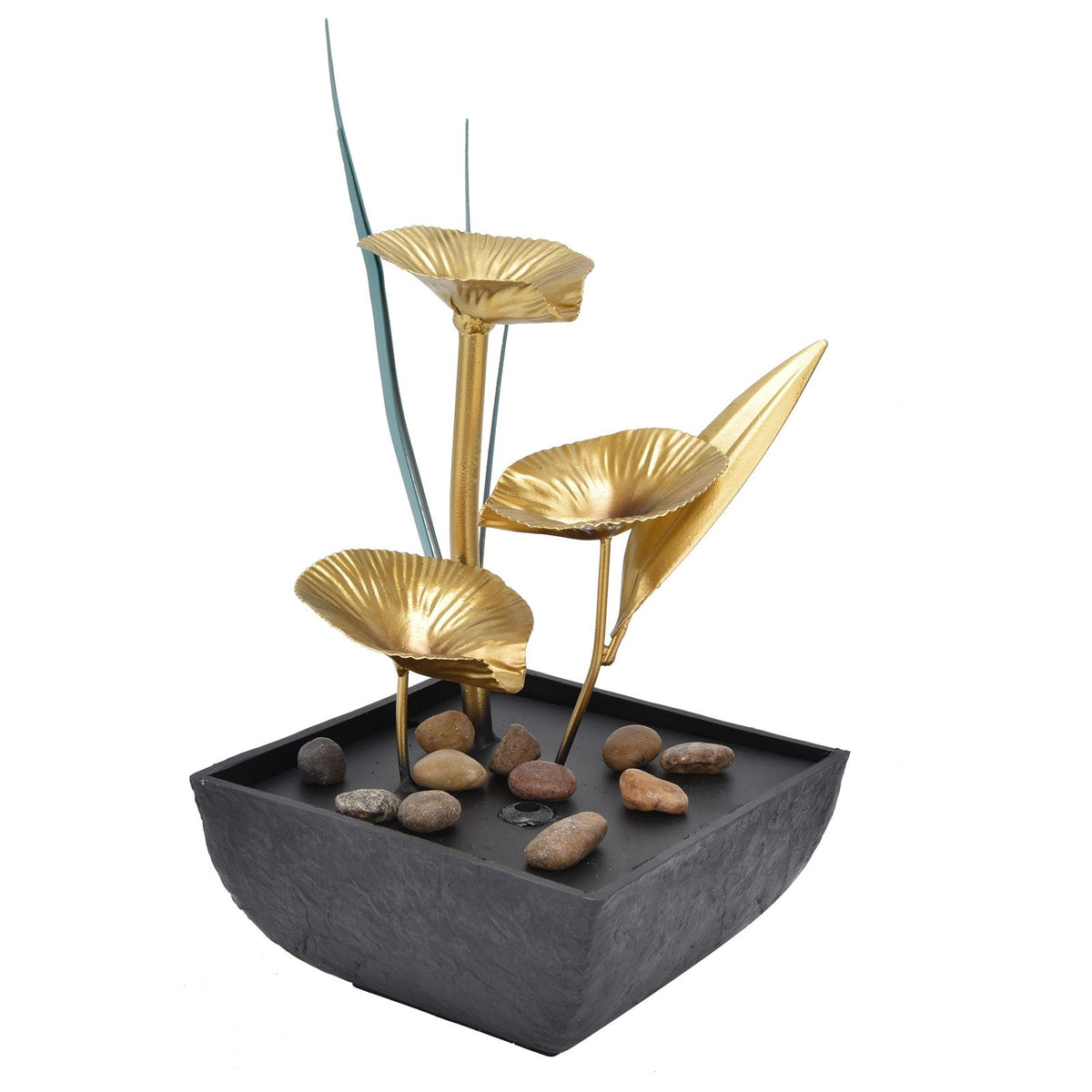 Indoor Tabletop Fountain Lotus LED Waterfall Fountain Ornament Feng Shui Art Craft Home DecorationAU Plug Yellow Light AC220‑240V