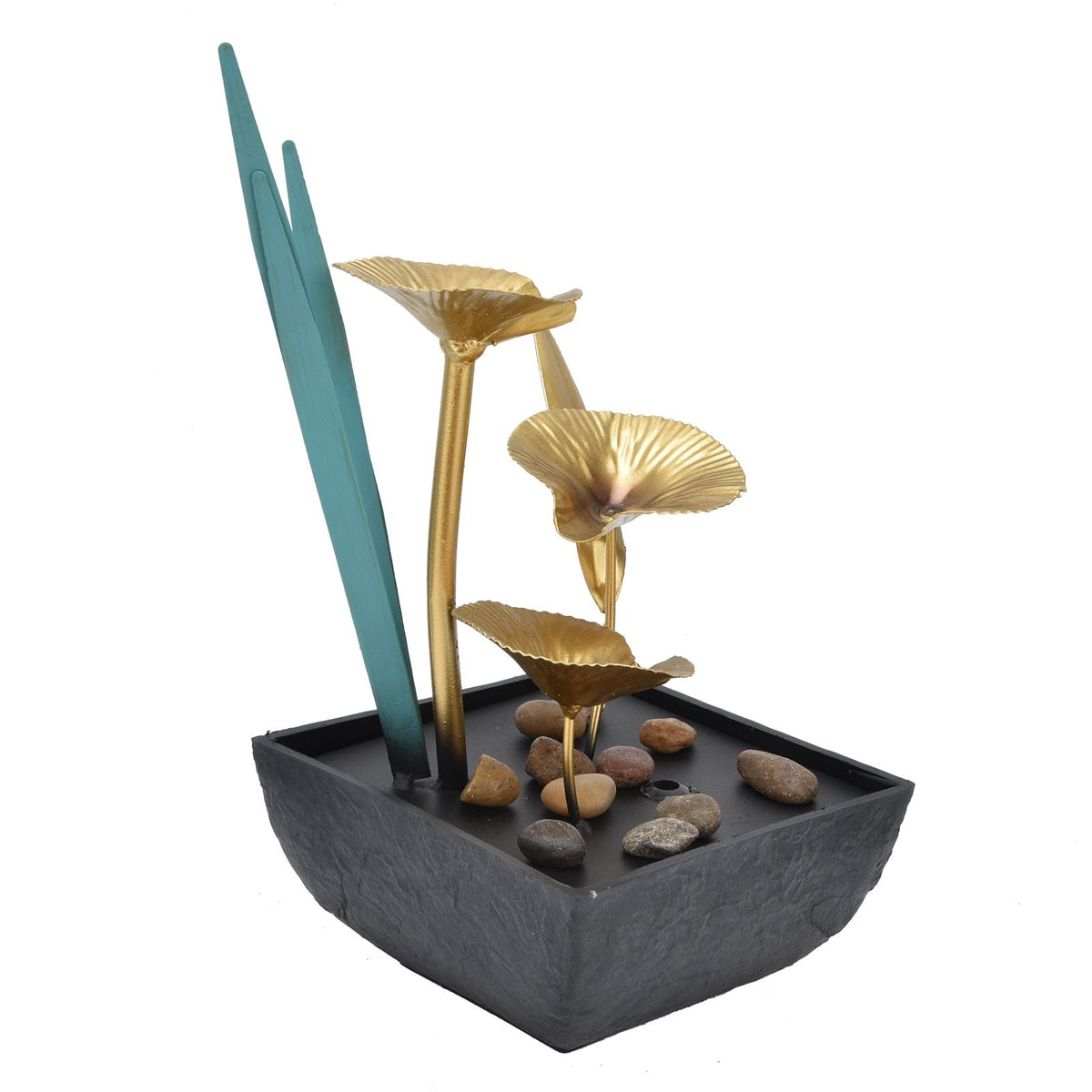 Indoor Tabletop Fountain Lotus LED Waterfall Fountain Ornament Feng Shui Art Craft Home DecorationAU Plug Yellow Light AC220‑240V