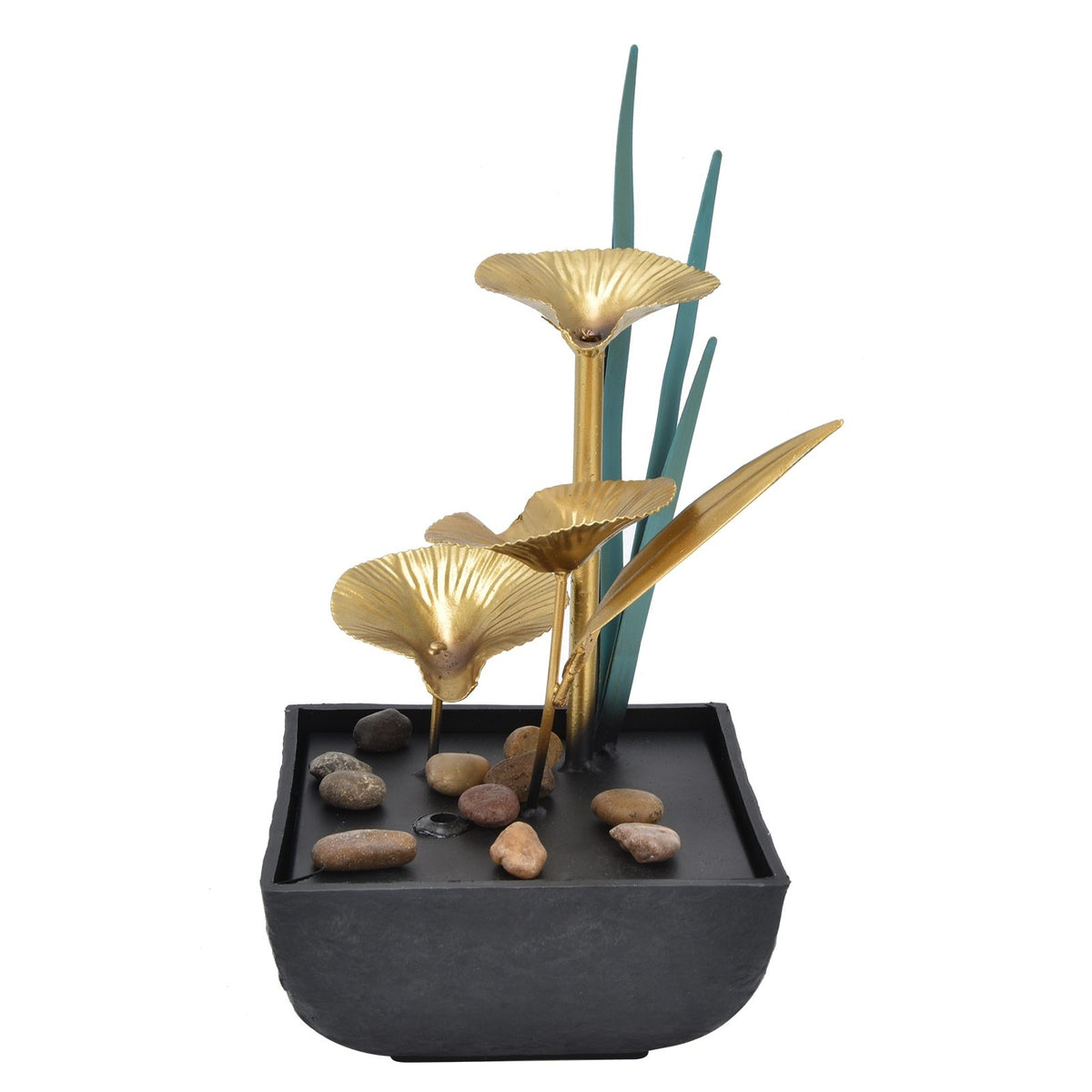 Indoor Tabletop Fountain Lotus LED Waterfall Fountain Ornament Feng Shui Art Craft Home DecorationAU Plug Yellow Light AC220‑240V
