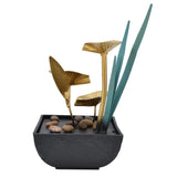 Indoor Tabletop Fountain Lotus LED Waterfall Fountain Ornament Feng Shui Art Craft Home DecorationAU Plug Yellow Light AC220‑240V