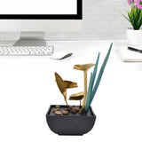 Indoor Tabletop Fountain Lotus LED Waterfall Fountain Ornament Feng Shui Art Craft Home DecorationAU Plug Yellow Light AC220‑240V