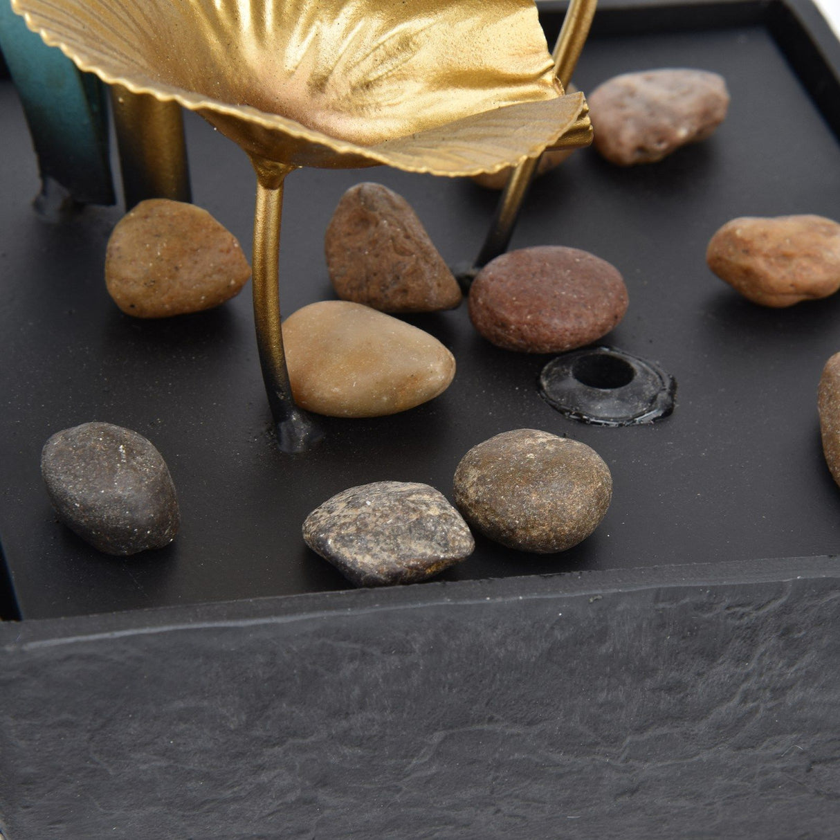Indoor Tabletop Fountain Lotus LED Waterfall Fountain Ornament Feng Shui Art Craft Home DecorationAU Plug Yellow Light AC220‑240V