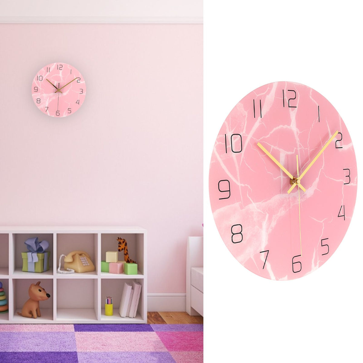 Innovative Pink Wall Clock Acrylic UV Printing Clock for Living Room Home Bedroom