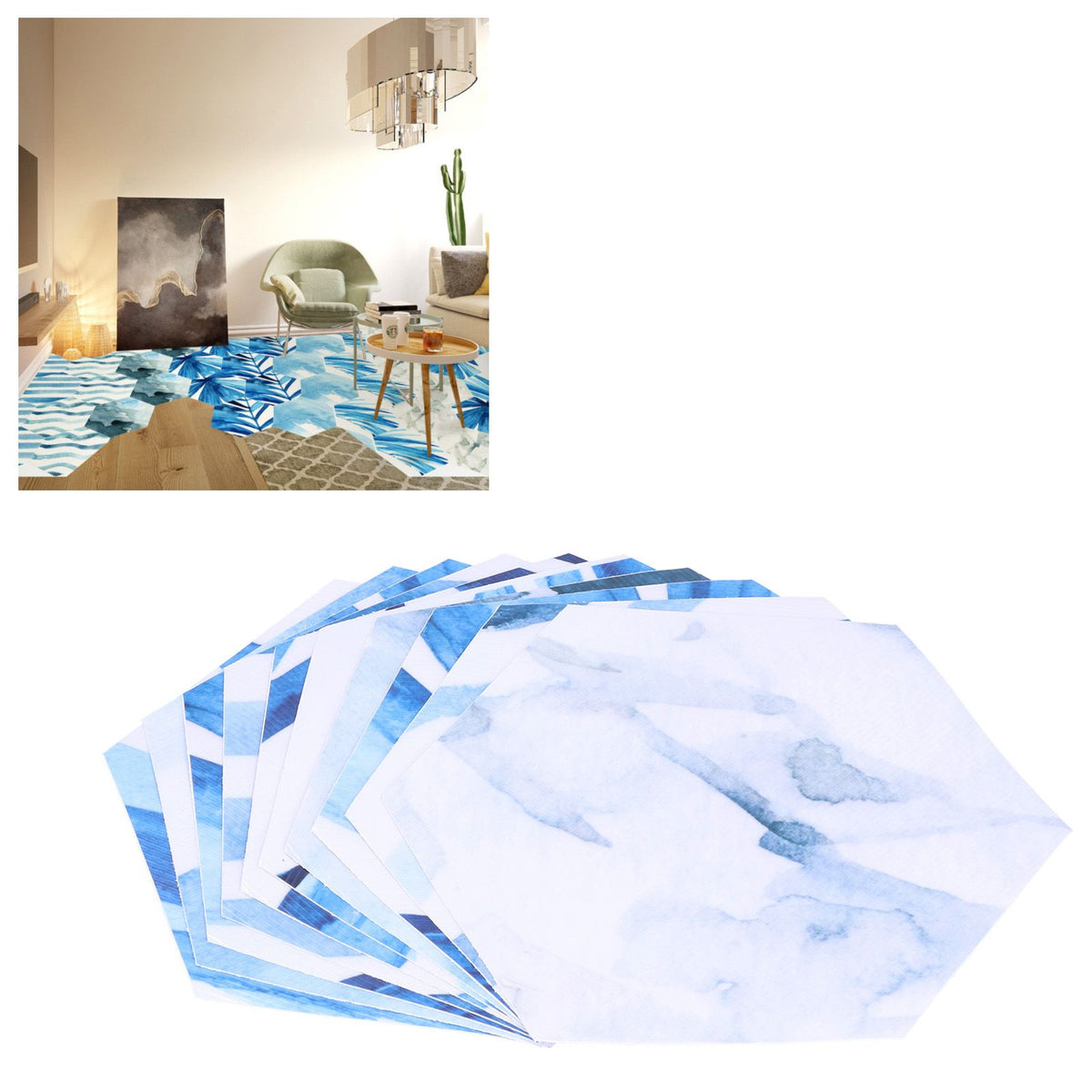 3 Dimensional Simulation Hexagonal Tile Sticker PVC Self Adhesive Anti Slip Floor Sticker for Home