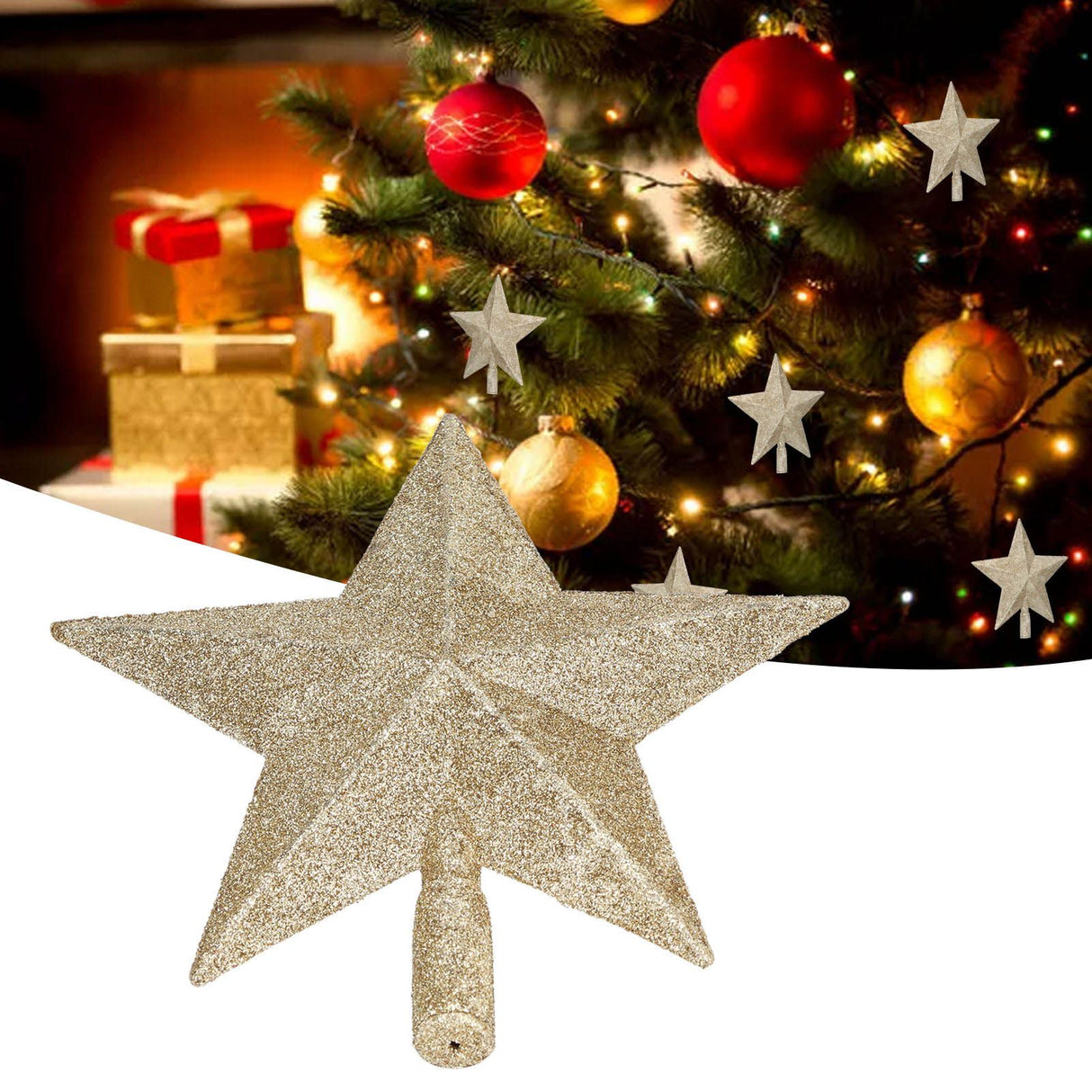 Star Tree Topper Decorated Golden Light Weight Shiny Mini Christmas Tree Topper for Home Shop