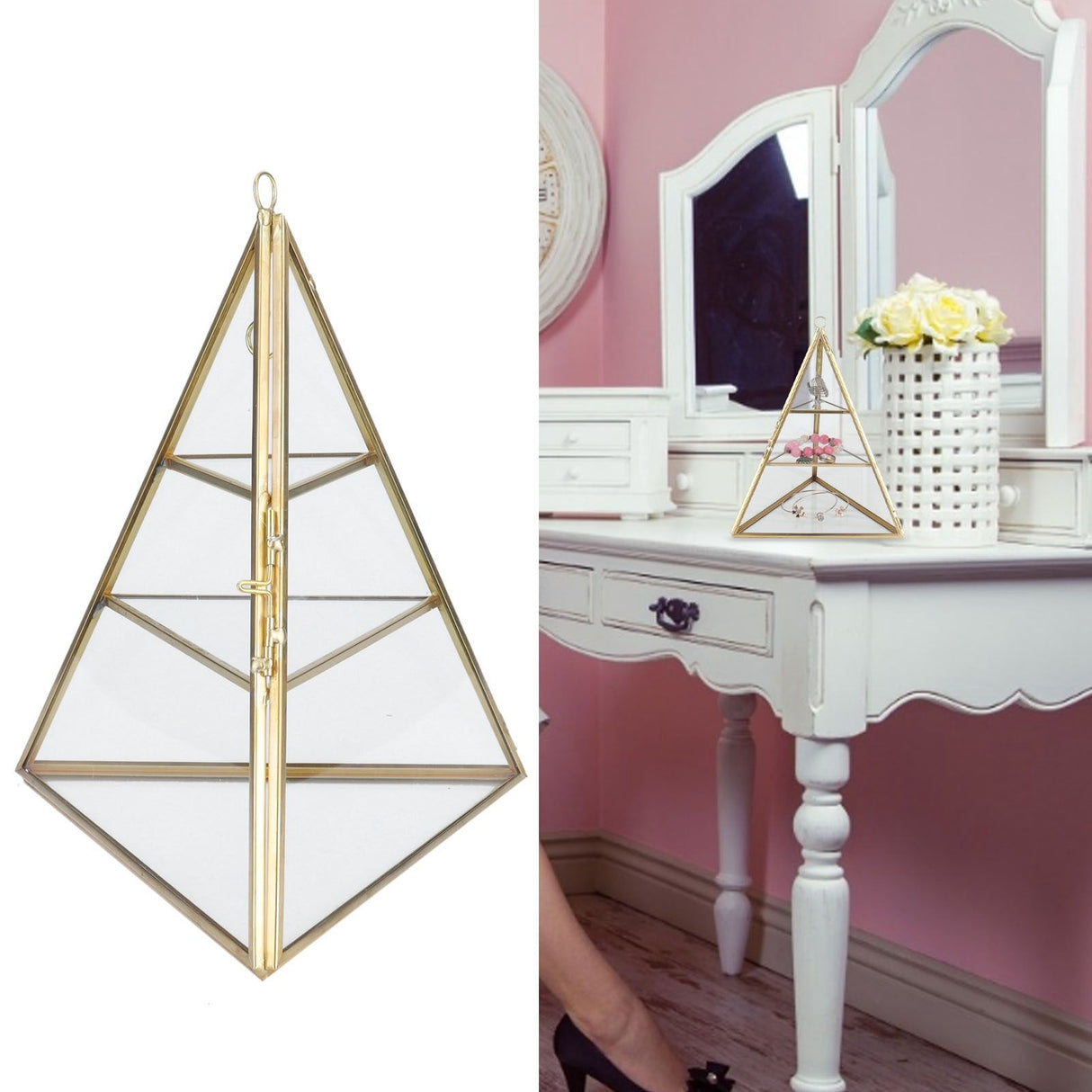 Jewelry Storage Rack Pyramid Shape 3 Layers Decorative Display Stand for Earrings Necklaces Bracelets