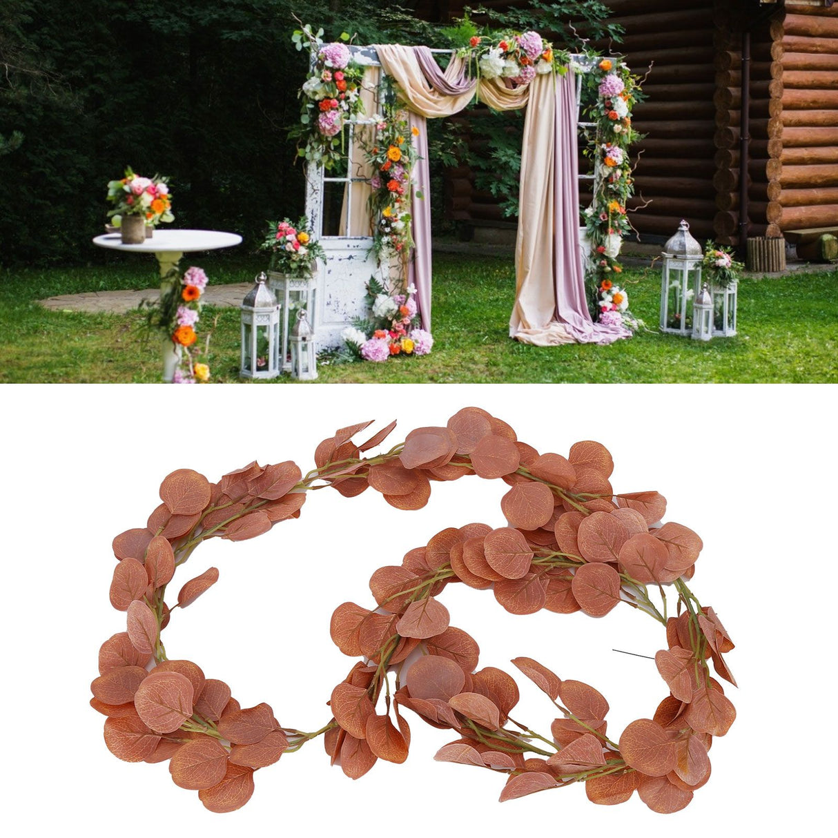 Fake Leaves Fabric Simulated Exquisite Greenery Eucalyptus Garland for Home WeddingRed