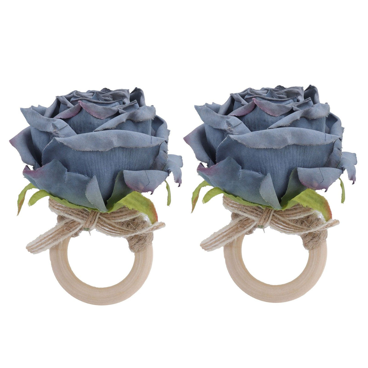 2Pcs Novelty Wooden Napkin Buckle Artificial Floral Napkin Ring for Festival Table DecorationNavy
