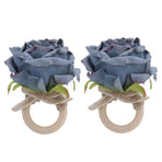 2Pcs Novelty Wooden Napkin Buckle Artificial Floral Napkin Ring for Festival Table DecorationNavy