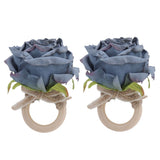 2Pcs Novelty Wooden Napkin Buckle Artificial Floral Napkin Ring for Festival Table DecorationNavy