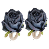 2Pcs Novelty Wooden Napkin Buckle Artificial Floral Napkin Ring for Festival Table DecorationNavy
