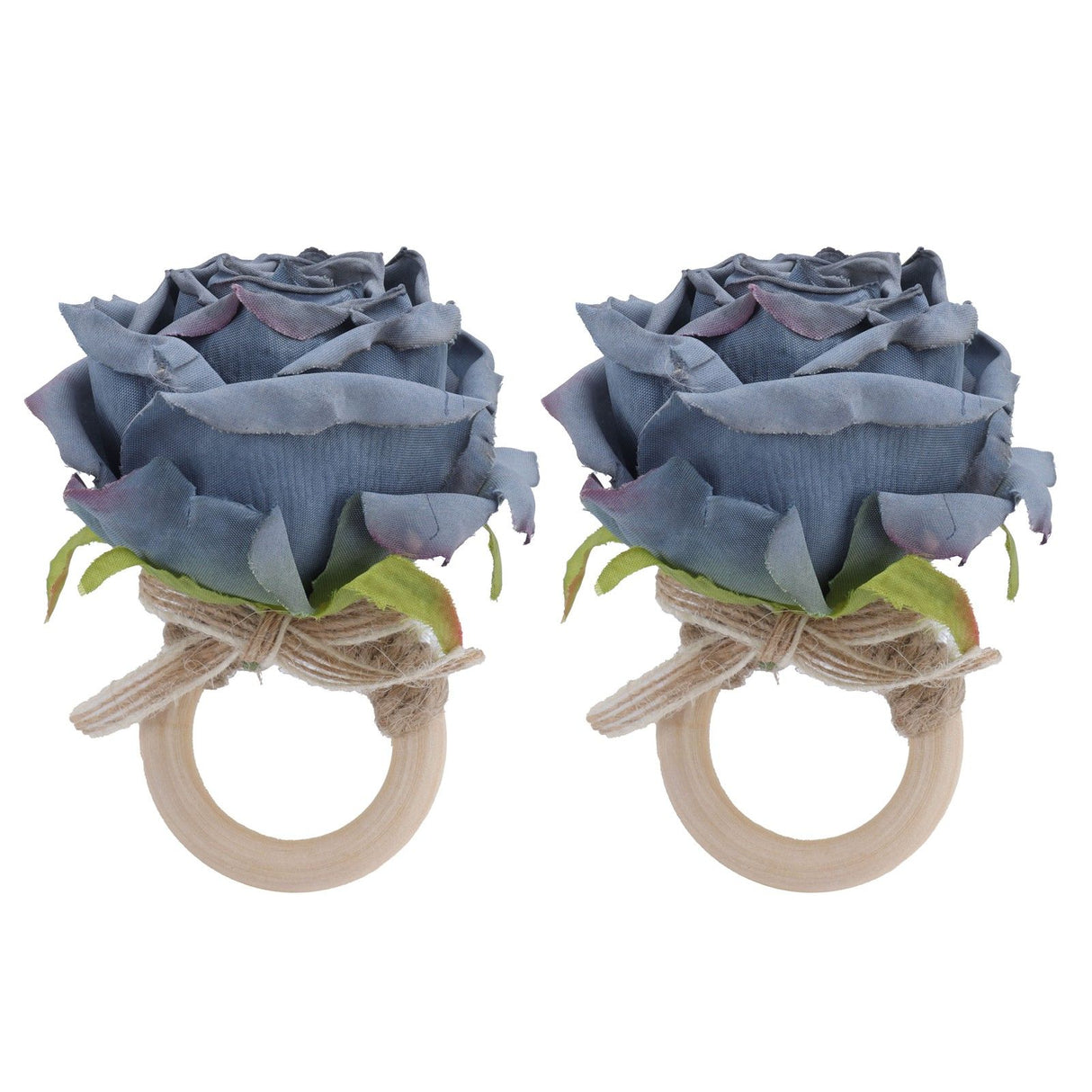 2Pcs Novelty Wooden Napkin Buckle Artificial Floral Napkin Ring for Festival Table DecorationNavy