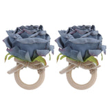2Pcs Novelty Wooden Napkin Buckle Artificial Floral Napkin Ring for Festival Table DecorationNavy
