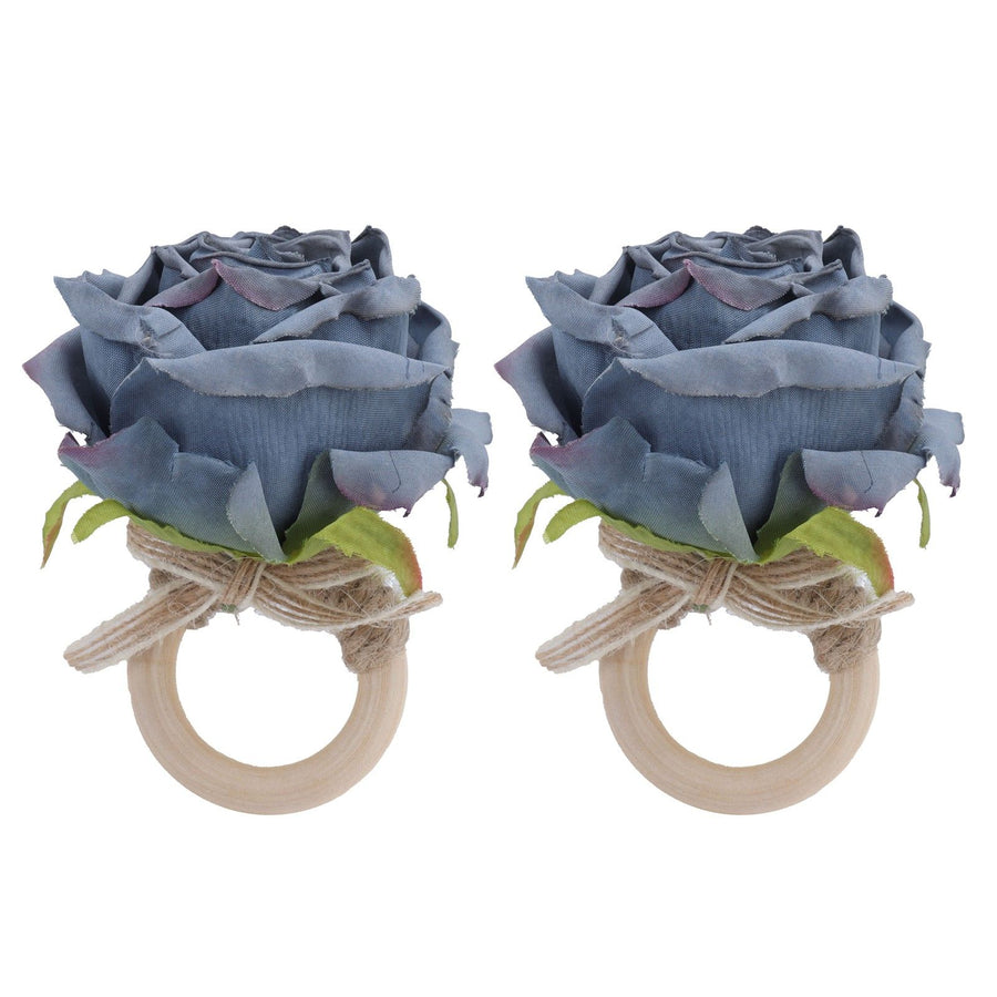 2Pcs Novelty Wooden Napkin Buckle Artificial Floral Napkin Ring for Festival Table DecorationNavy