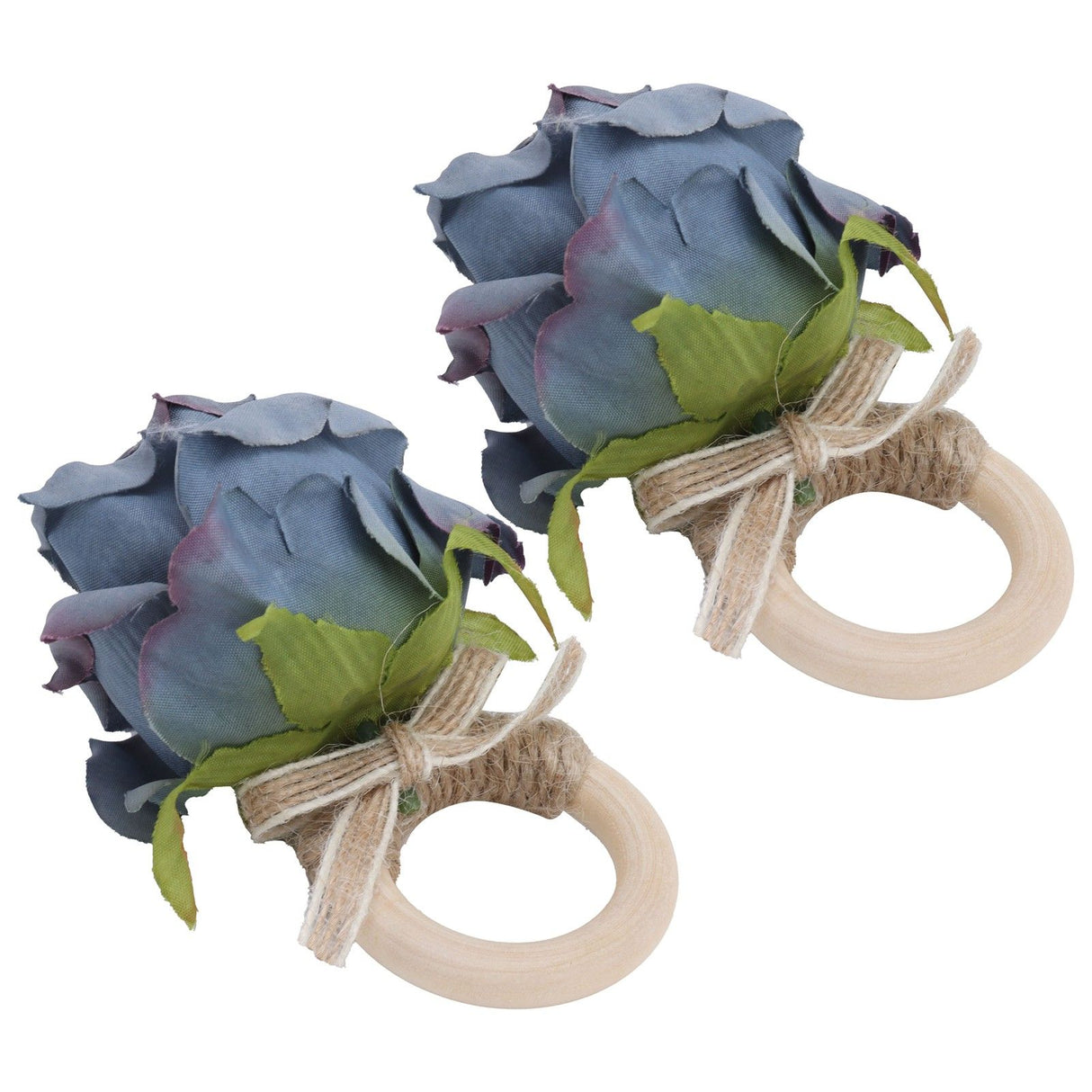 2Pcs Novelty Wooden Napkin Buckle Artificial Floral Napkin Ring for Festival Table DecorationNavy