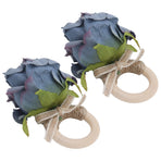 2Pcs Novelty Wooden Napkin Buckle Artificial Floral Napkin Ring for Festival Table DecorationNavy