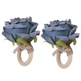 2Pcs Novelty Wooden Napkin Buckle Artificial Floral Napkin Ring for Festival Table DecorationNavy