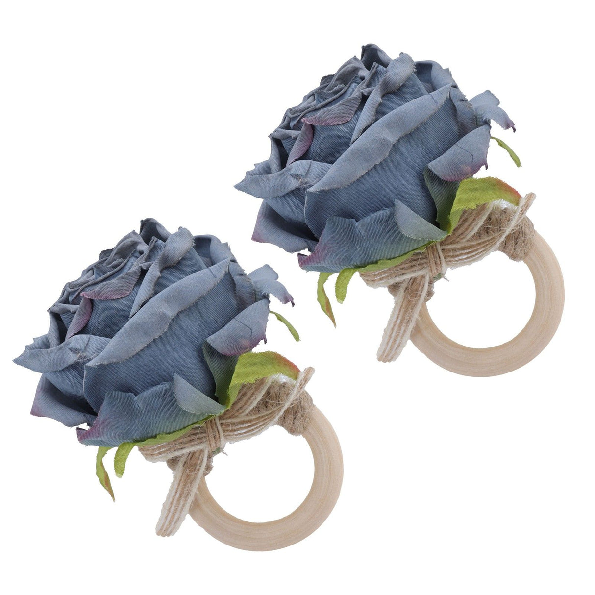 2Pcs Novelty Wooden Napkin Buckle Artificial Floral Napkin Ring for Festival Table DecorationNavy